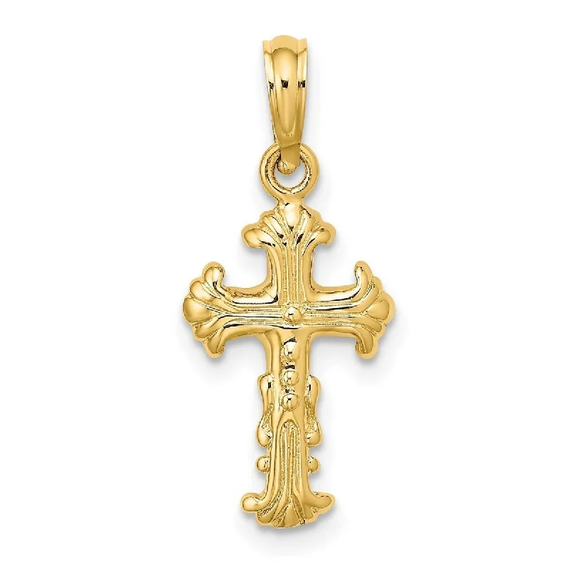 Smooth disc necklaces-Party Necklaces-Curata 14k Yellow Gold Mini Polished Ribbed Ornate Cross Necklace 10mm x 17mm