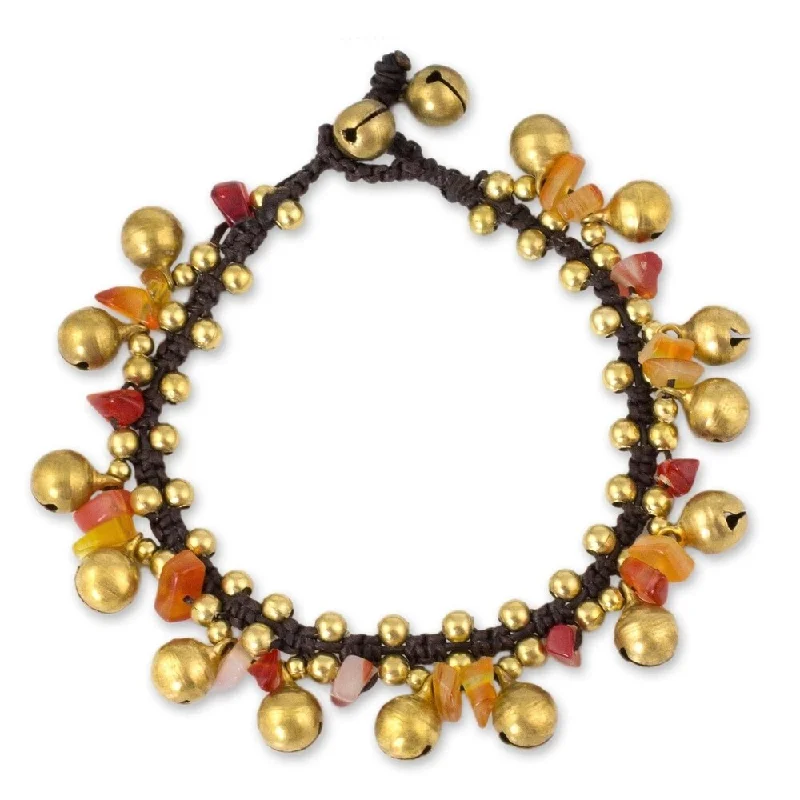 Fine design bangles-Crystal Rings-Handmade Brass 'Joyous Bells' Carnelian Bracelet (Thailand)