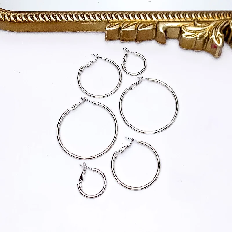 Abstract Earrings-Set Of Three | Hoop Earrings in Silver Tone