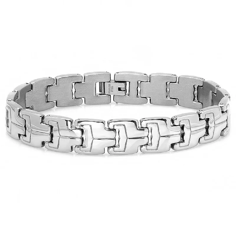 Dove motif bangles-Contemporary Rings-Oxford Ivy Mens Stainless Steel Link Bracelet 8 1/4 inch