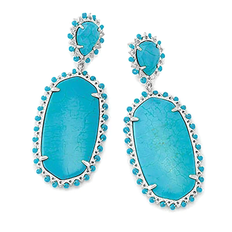 Warrior Earrings-Kendra Scott | Parsons Silver Statement Earrings in Variegated Turquoise Magnesite