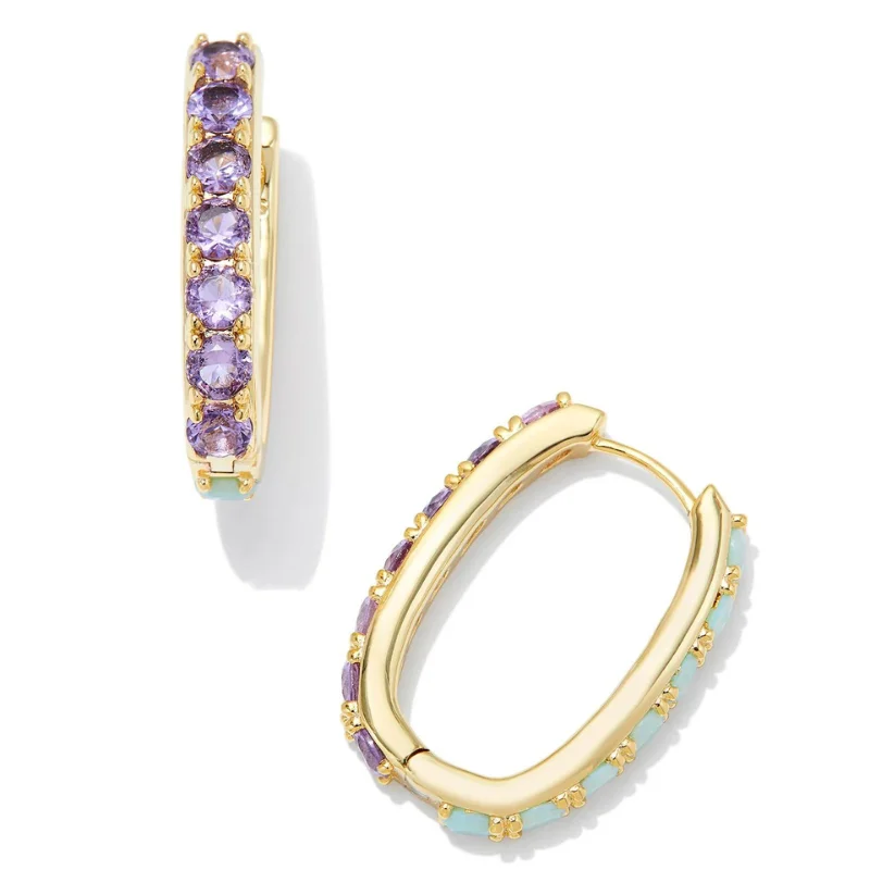 Threader Earrings-Kendra Scott | Chandler Gold Hoop Earrings in Green Lilac Mix