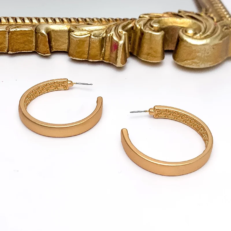 Party Earrings-Gold Tone Large Hoop Earrings With a Textured Inside