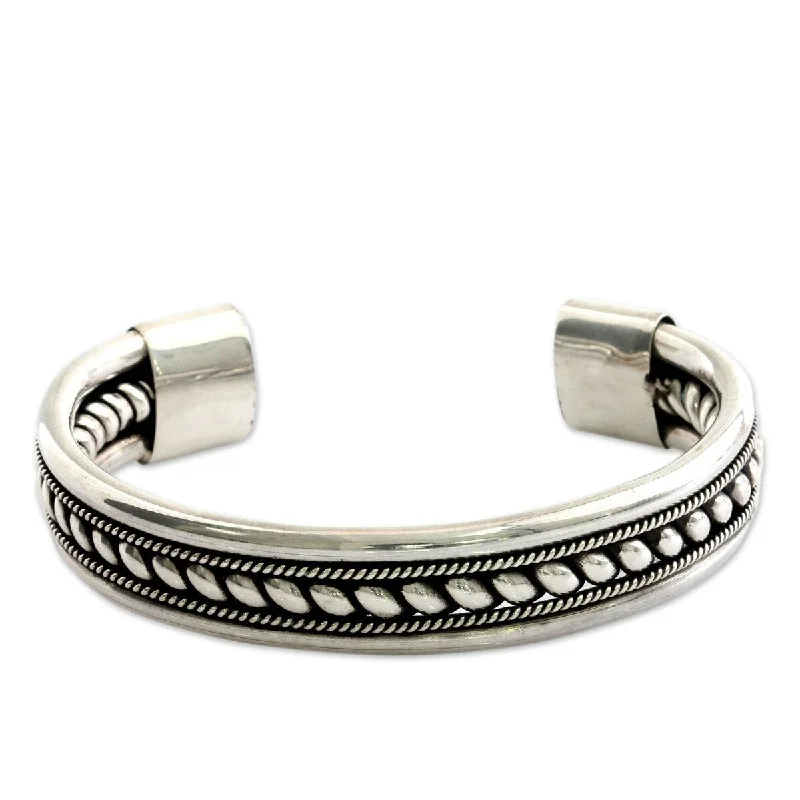 Stone layer bangles-Lock Bangles-NOVICA Strength of Celuk, Sterling silver cuff bracelet