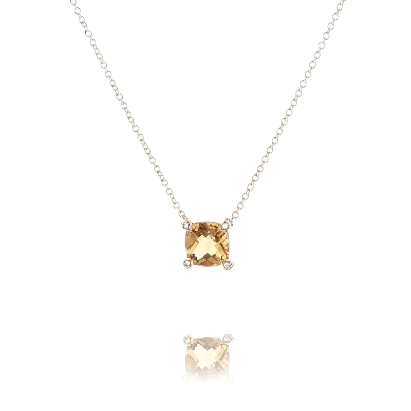 Solar star necklaces-Elegant Necklaces-Estate David Yurman 18 Karat Yellow Gold Citrine and Diamond Pendant Necklace