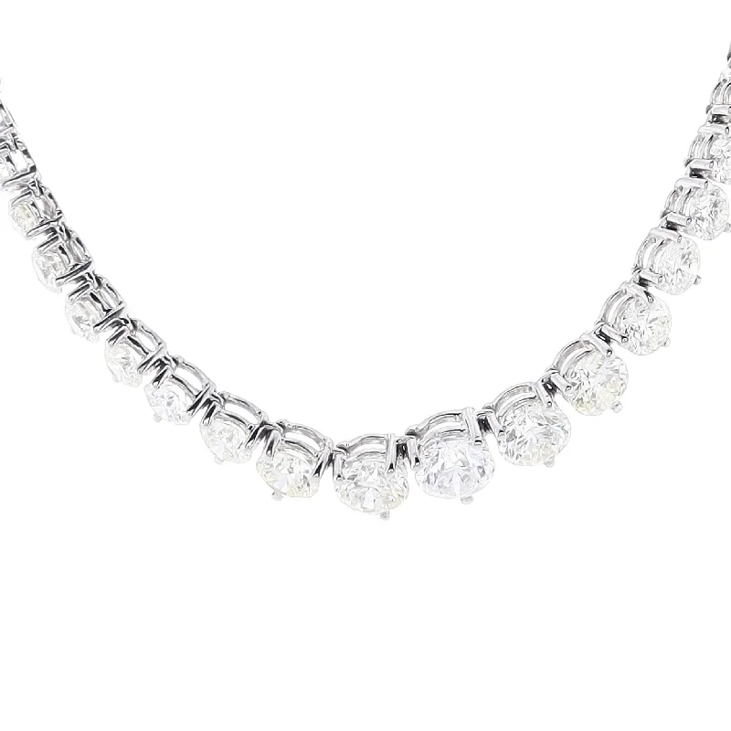 Broad chain necklaces-Unique Necklaces-Estate 18k White Gold Riviera Graduated 3 Prong Diamond 17" Necklace