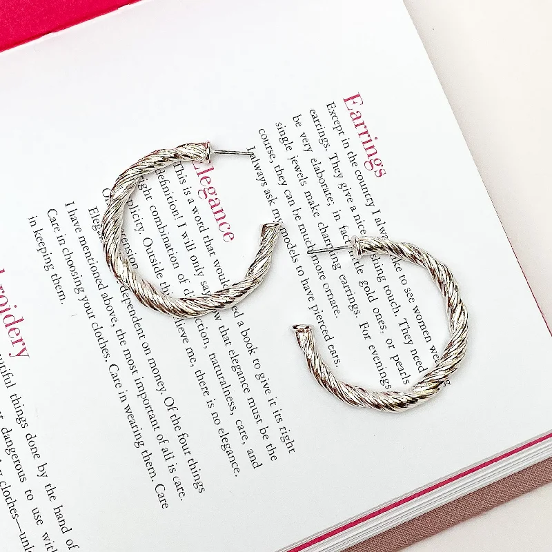 Artisan Earrings-Anything Goes Twisted Medium Hoop Earrings in Silver Tone