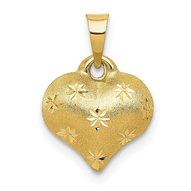 Owl charm necklaces-Tribal Necklaces-Curata 14k Yellow Gold 18" Sparkle-Cut Puffed Heart Pendant Necklace - 11.6x16.1mm