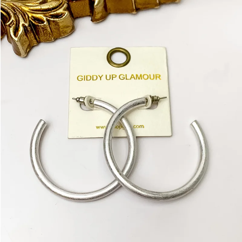 Party Earrings-Classic Rod Hoop Earrings in Silver Tone