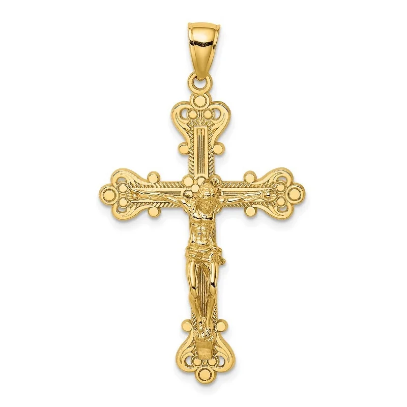 Twig weave necklaces-Casual Necklaces-Curata 14k Yellow Gold Large Textured Engraved Ornate Crucifix Cross Necklace 30mm x 44mm