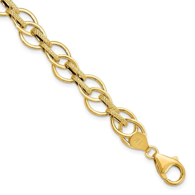 High link bangles-Waterproof Bangles-Curata 11mm 14k Yellow Gold Polished and Textured Fancy Link Bracelet 7.5 Inch