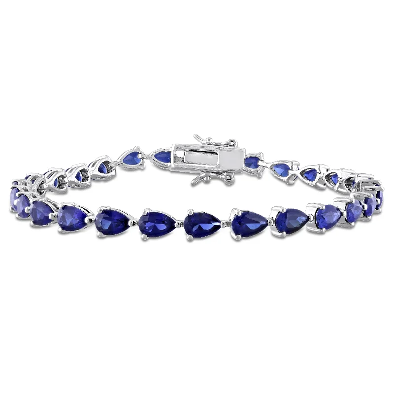 Fine cord bangles-Lock Bangles-Miadora 13.5ct TGW Created Blue Sapphire Bracelet in Sterling Silver