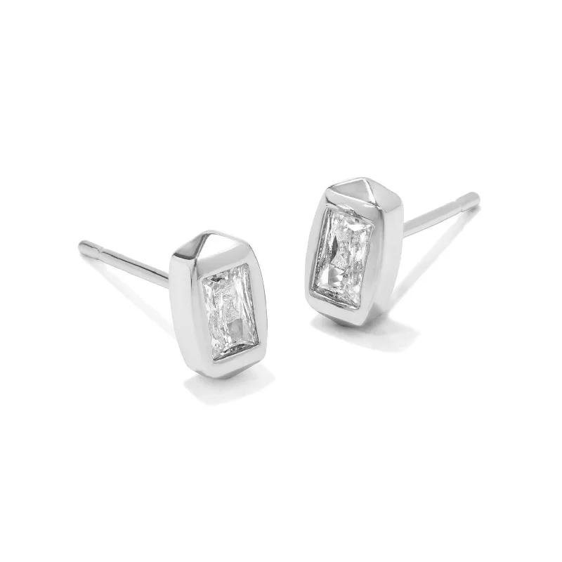 Celestial Earrings-Kendra Scott | Fern Silver Crystal Stud Earrings in White Crystal