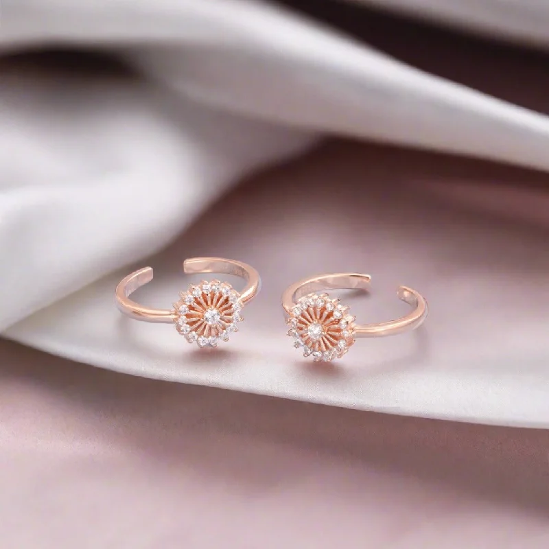 Cultured pearl engagement rings-Rough texture earrings-Hypoallergenic Engagement Rings-Round CZ Rose Gold Plated 925 Sterling Silver Toe Ring