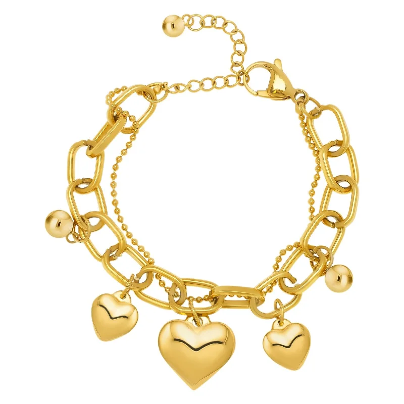 Thread tassel bangles-Narrow Rings-Victoria Townsend Yellow Gold Plated 3 Heart Charm Link Bracelet