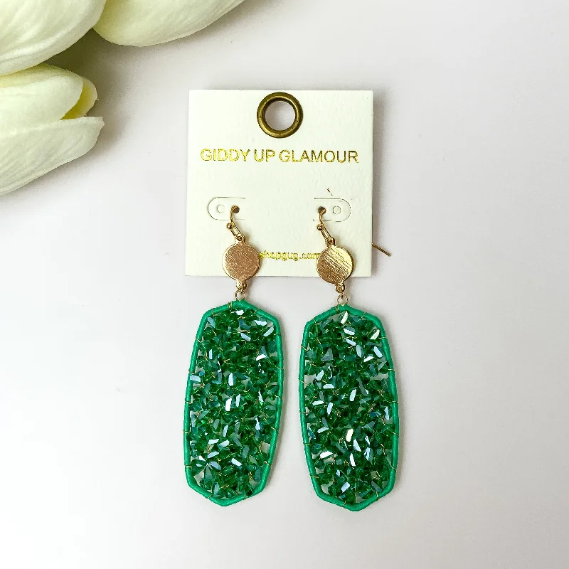 Street Style Earrings-Emerald Green Crystal Drop Earrings with Gold Tone Accents