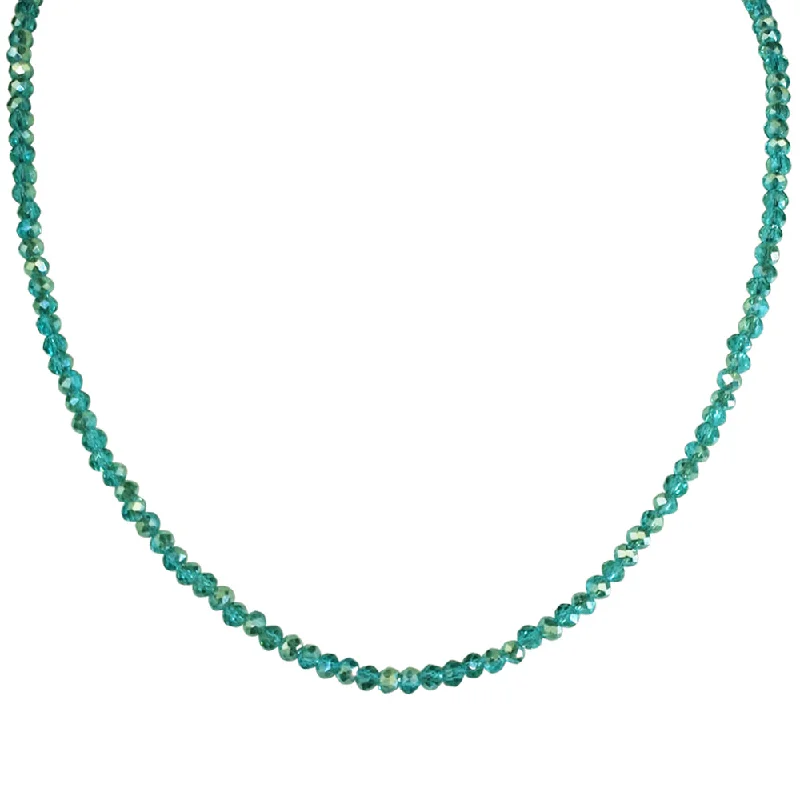 Surf wave necklaces-Warrior Necklaces-Shimmer Bead 18" Necklace (Sterling Silvertone/Aqua)