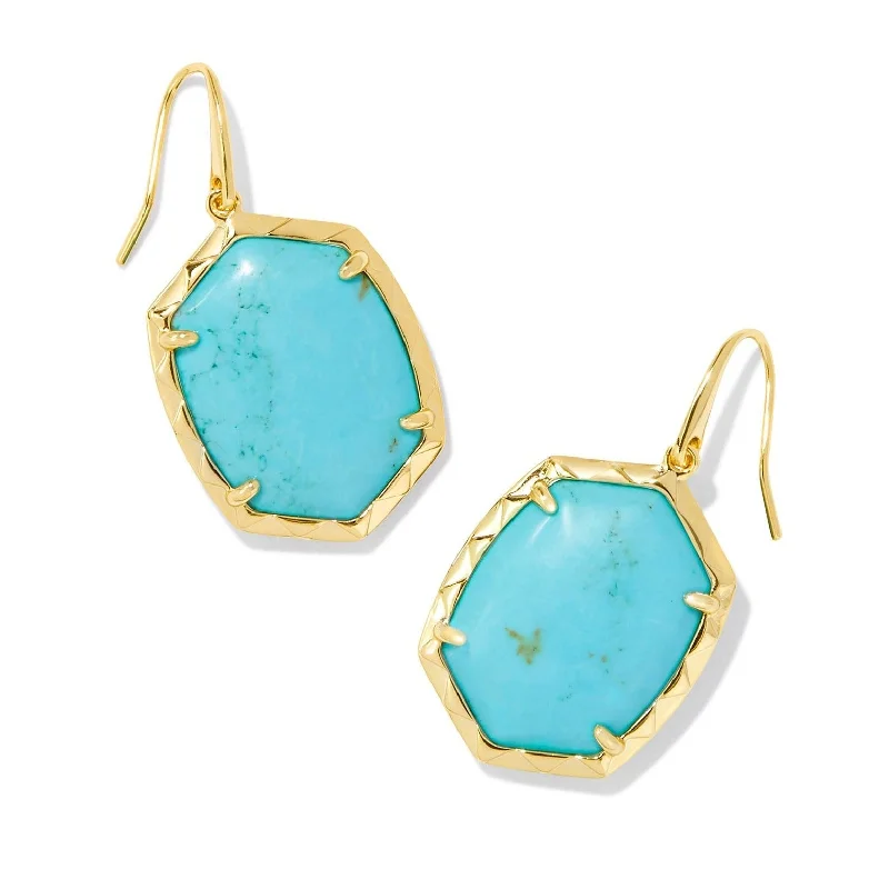 Lever-Back Earrings-Kendra Scott | Daphne Gold Drop Earrings in Variegated Turquoise Magnesite