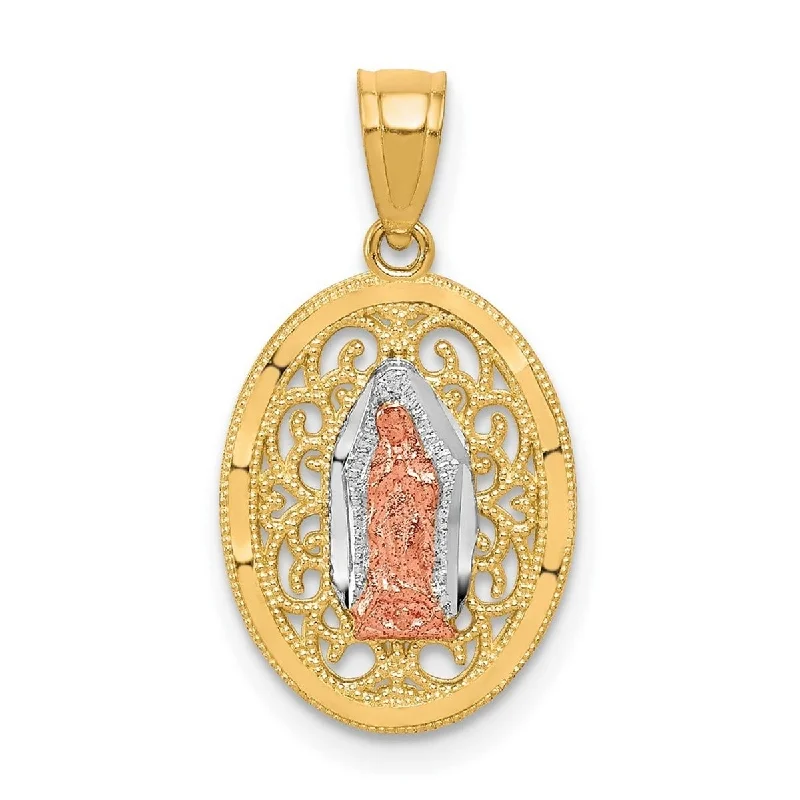 Baroque pearl necklaces-Rare Necklaces-Curata 10k Two-Tone Gold 18" Filigree Our Lady Of Guadalupe Pendant Necklace