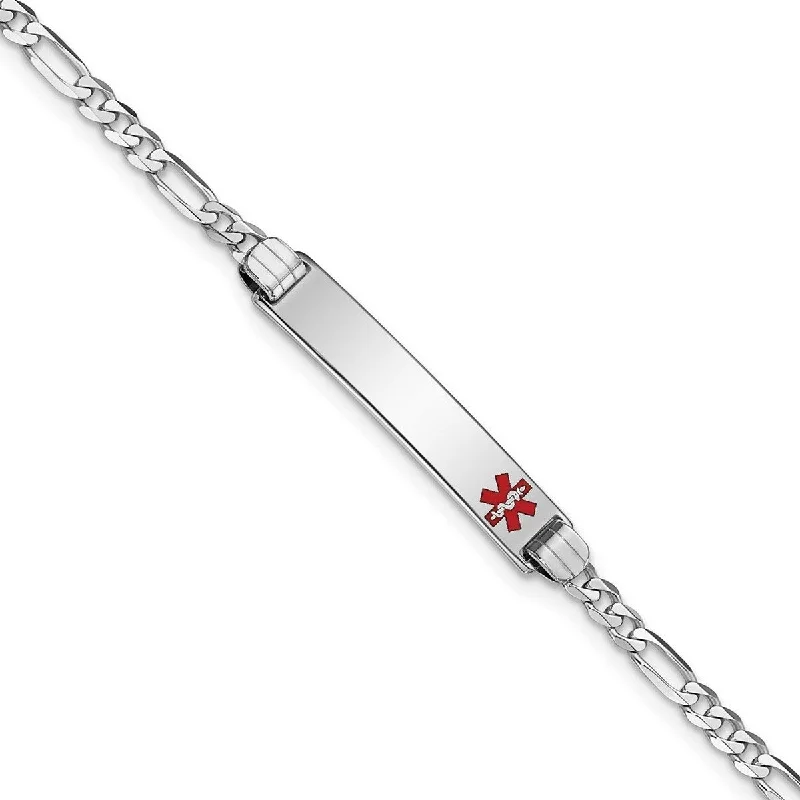 Glittering crystal bangles-Custom Rings-Curata 5.2mm 14k White Gold Engravable Medical Red Enamel Figaro Link ID Bracelet