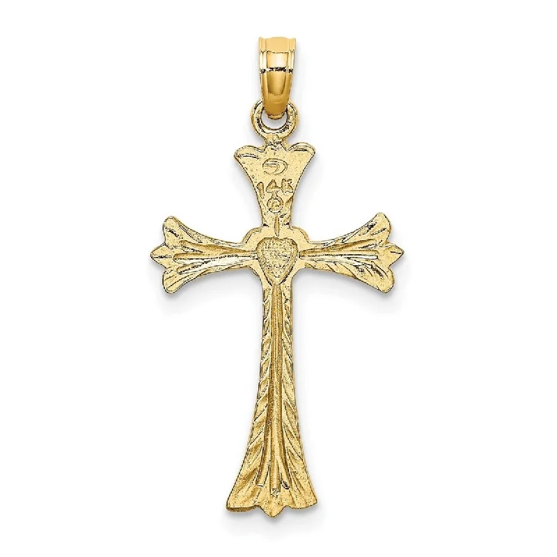 Cool wood necklaces-Contemporary Necklaces-Curata 14k Yellow Gold 18" Textured Cross With Engraveable Heart Necklace - 15mmx23.4mm