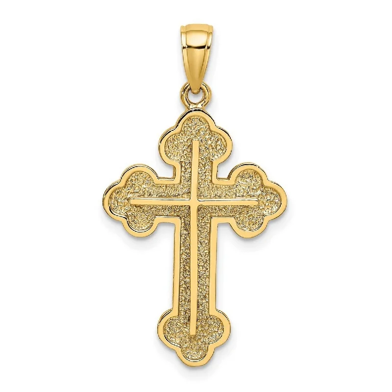 Clean cross necklaces-Locket Necklaces-Curata 14k Yellow Gold Textured Budded Cross Necklace 18mm x 26mm