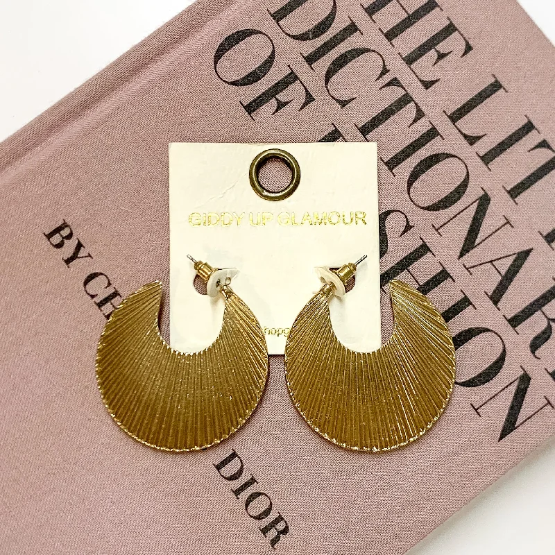 Sun Earrings-Shell Textured Irregularly Shaped Hoop Earrings in Gold Tone