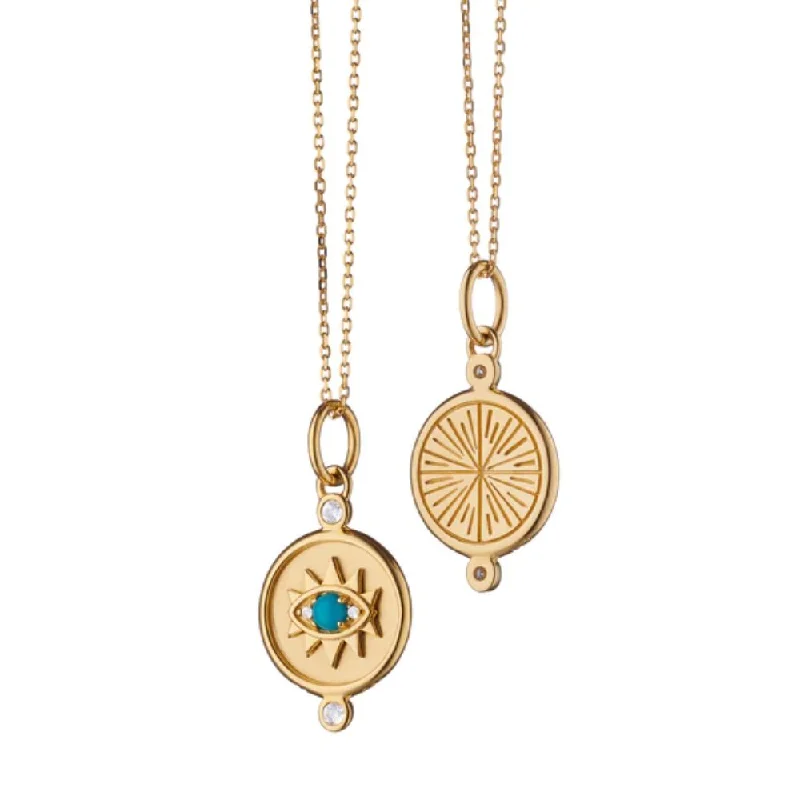 Knotted link necklaces-Symbol Necklaces-Monica Rich Kosann Mini "Protect" Evil Eye Charm Necklace in 18K Yellow Gold