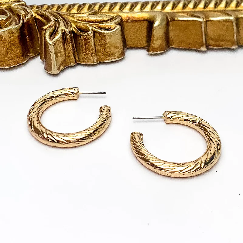 Feather Earrings-Gold Tone Small Twisted Hoop Earrings