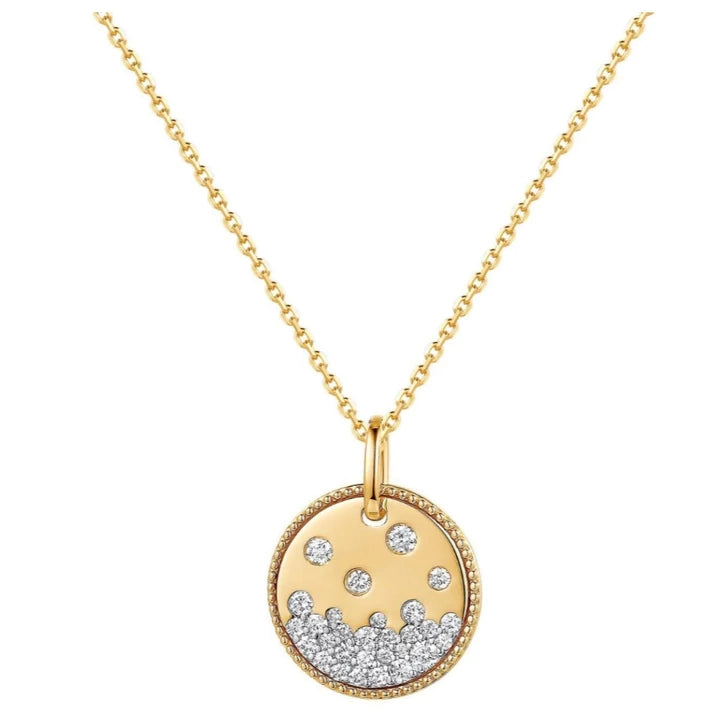 Strong clasp necklaces-Ethnic Necklaces-14k Disc Pendant Necklace with Diamonds