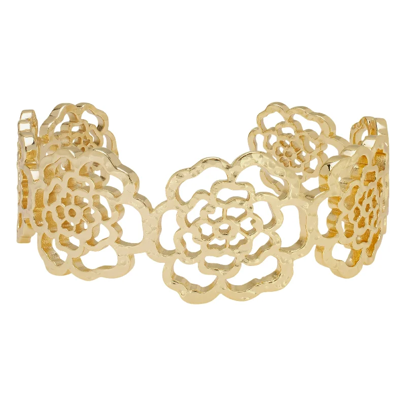 Daisy motif bangles-Infinity Bangles-Victoria Townsend Yellow Gold Plated Flower Cuff Bracelet