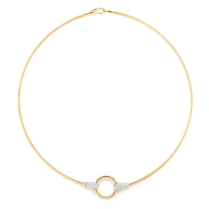 Light bead necklaces-Handmade Necklaces-14k Gold Open Circle Necklace with Pave Diamond Accents