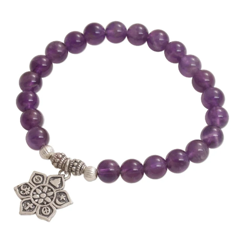 Glittering crystal bangles-Monogram Rings-NOVICA Unity Flower, Amethyst beaded charm bracelet