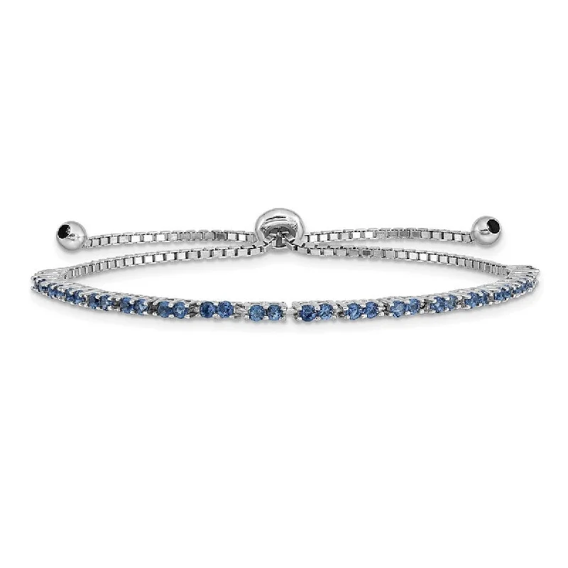 Old deco bangles-Abstract Bangles-Curata 925 Sterling Silver Rhodium Plated September Blue CZ Cubic Zirconia Simulated Diamond Adj Bracelet