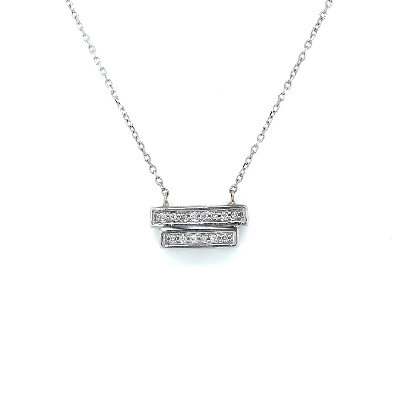 Linked chain necklaces-King Necklaces-Estate 14k White Gold and Diamond Rectangle Pendant Necklace