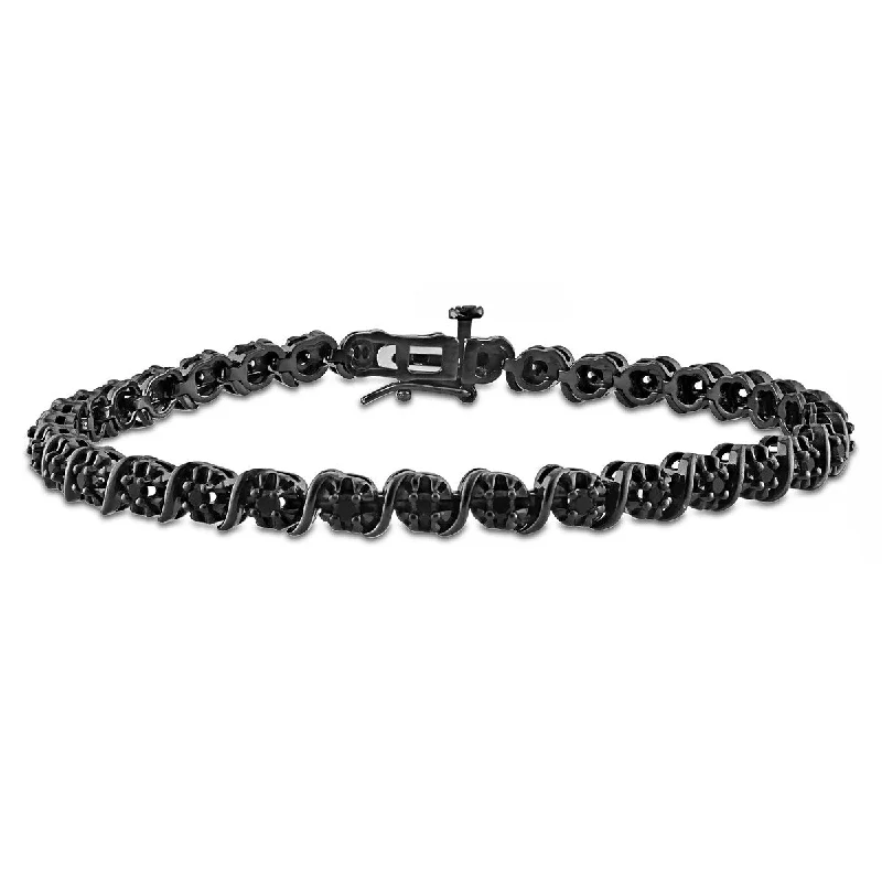 Bright bead bangles-Street Style Bangles-Miadora 1ct TW Black Diamond Tennis Bracelet in Sterling Silver with Black Rhodium