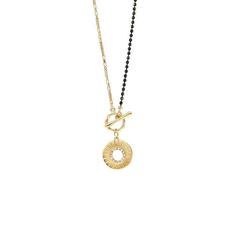 Short pendant necklaces-Chain Necklaces-multi chain pave burst disc necklace