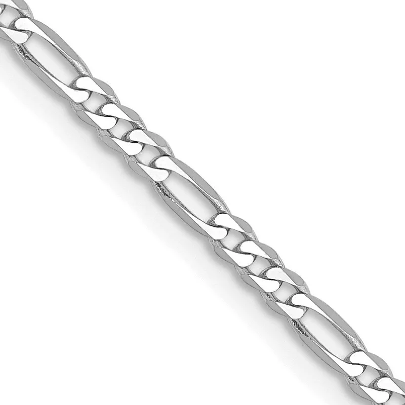 Multi-bead bangles-Punk Rings-Curata 14k White Gold Solid Polished Engravable 2.4mm Flat Figaro Chain Bracelet Lobster Claw