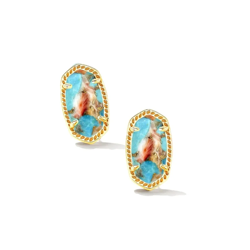 Tassel Earrings-Kendra Scott | Ellie Gold Stud Earrings in Bronze Veined Turquoise Red Oyster