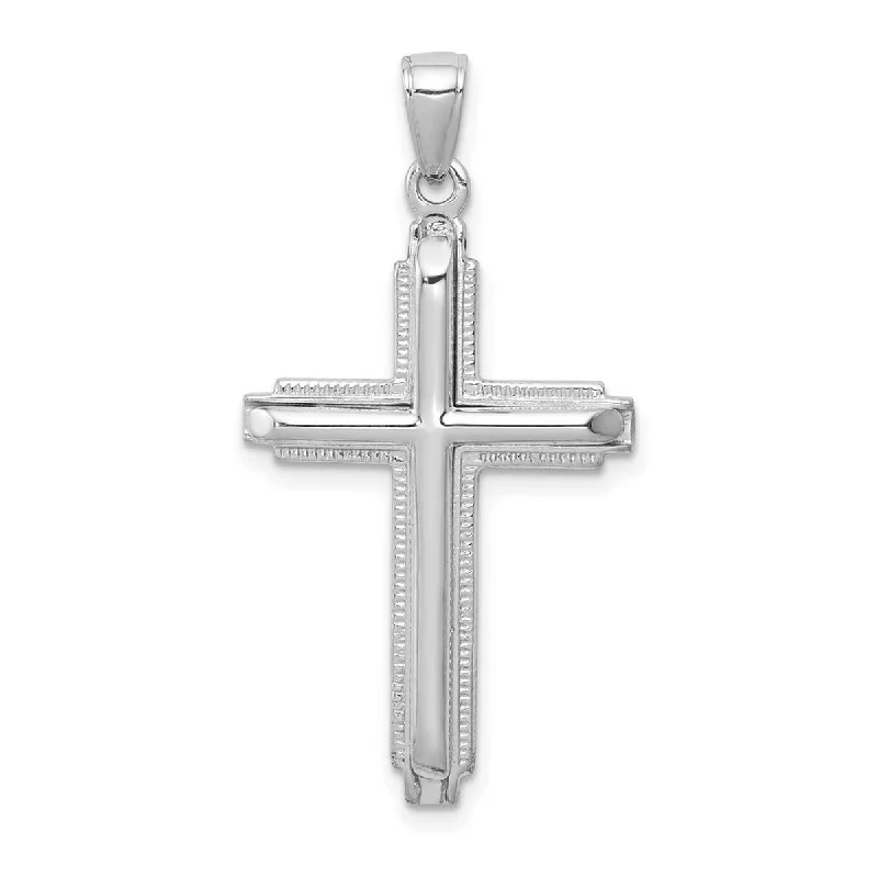 Birch wood necklaces-Angel Necklaces-Curata 14k White Gold 18" Beaded Trimmed Polished Cross Pendant Necklace (14mm x 34mm)