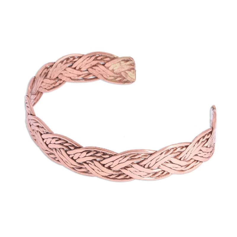 Polished word bangles-Infinity Bangles-NOVICA Brilliant Weave, Copper cuff bracelet