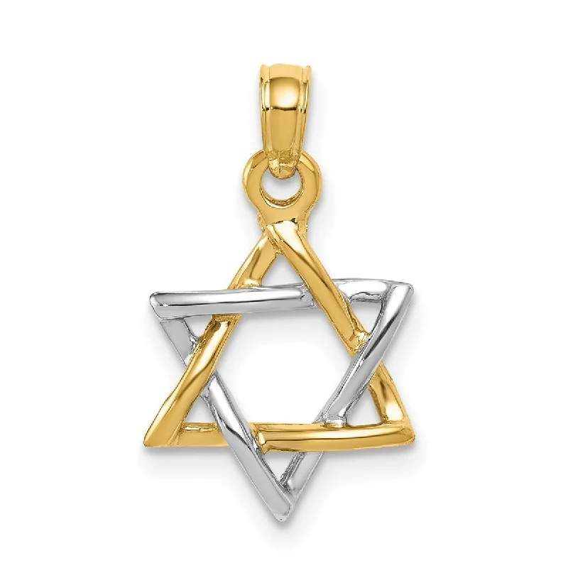 Knot-style necklaces-Exotic Necklaces-Curata 10k Two-tone Gold 18" Small Polished Star of David Pendant Necklace (12mm x 21mm)