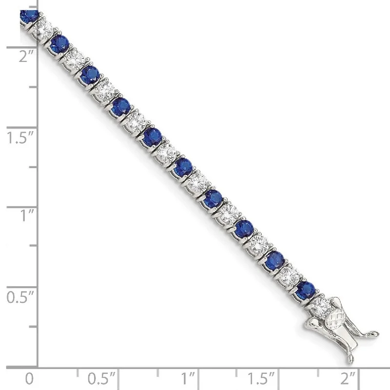 Worn cameo bangles-Non-Tarnish Bangles-Curata 925 Sterling Silver Polished Safety clasp Box Catch Closure Blue and White CZ Cubic Zirconia Simulated Diamond Bracelet 7