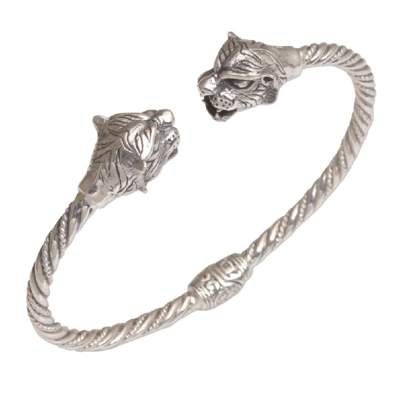 Dual-tone bangles-Ethnic Rings-Handmade Sterling Silver Law of the Jungle Bracelet (Indonesia)