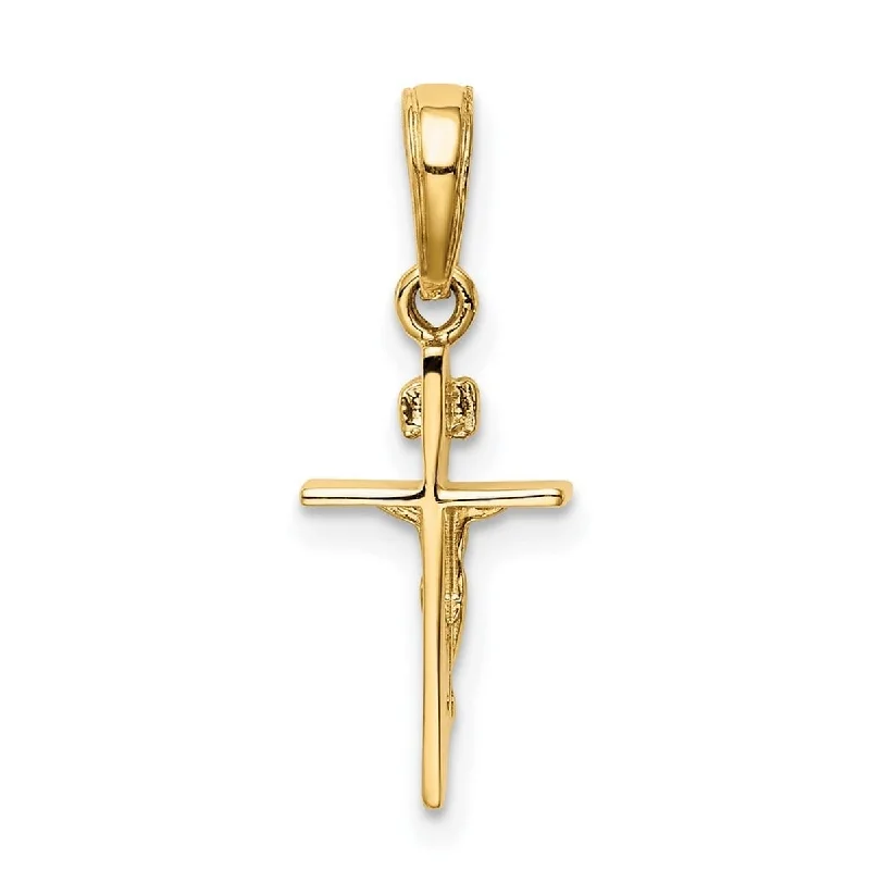 Wide collar necklaces-Princess Necklaces-Curata 14k Yellow Gold Solid 18" Polished Mini Crucifix Pendant Necklace - 14x7mm