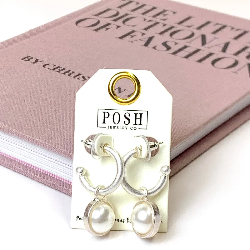 Party Earrings-Posh By Pink Panache | Huggie Hoop Earrings with Pearl Charm in Silver