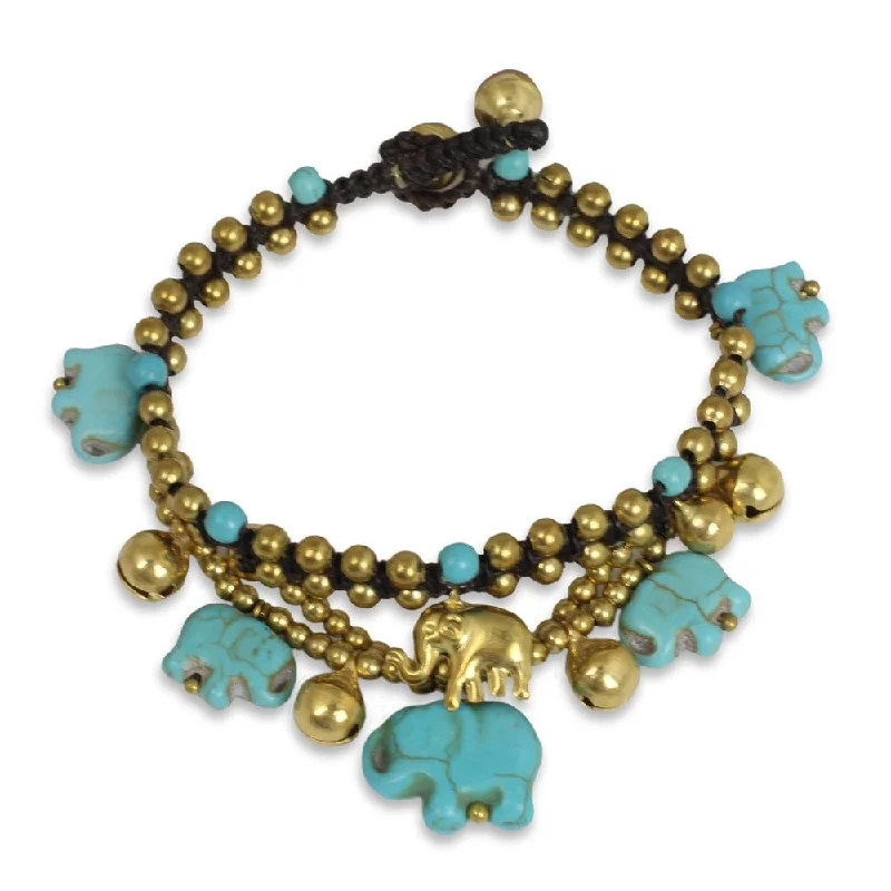 Hand-polished bangles-Warrior Bangles-Handmade Blue Elephant Brass Calcite Bracelet (Thailand)