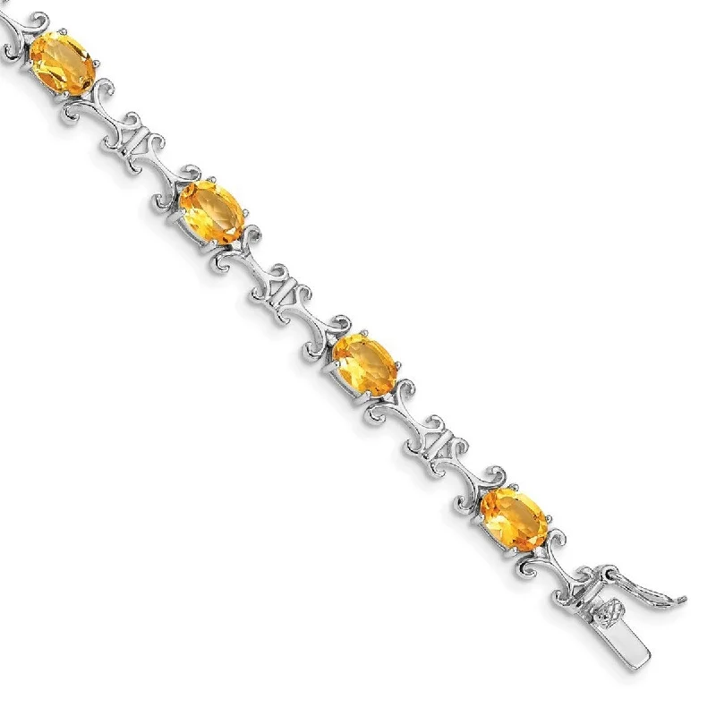 Fine wing bangles-Infinity Bangles-Curata 925 Sterling Silver Polished Box Catch Closure Citrine Oval Bracelet