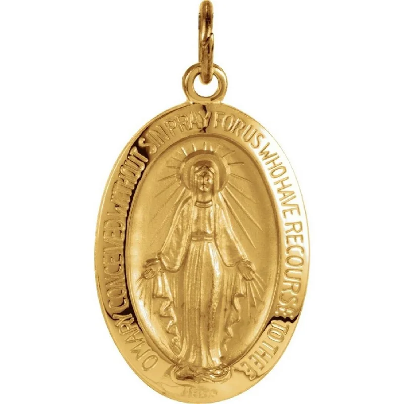 Emerald pendant necklaces-Silver Necklaces-Curata 14k Yellow Gold 19x14mm Polished Oval Miraculous Medal Necklace, 16"