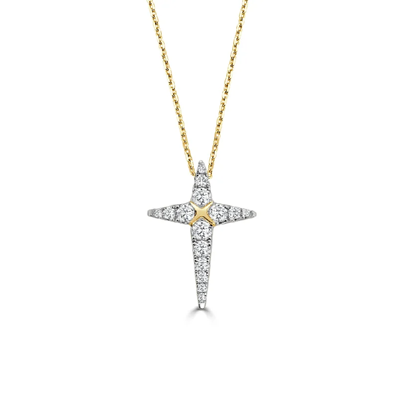 Worn medallion necklaces-Fashion Necklaces-14k Diamond Cross Pendant Necklace